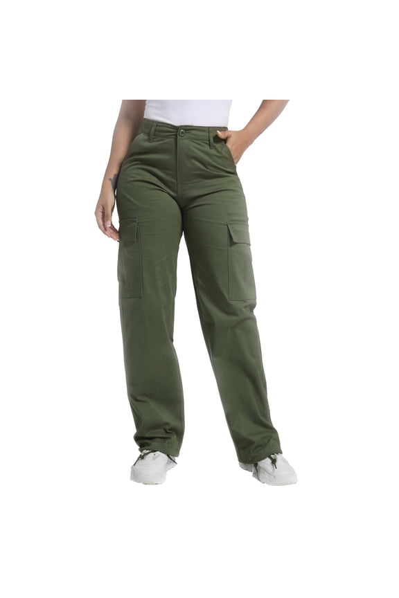 Women's Baggy Cargo Pants Relaxed Fit Casual Cotton Pants with 6 Pockets Green Size 8