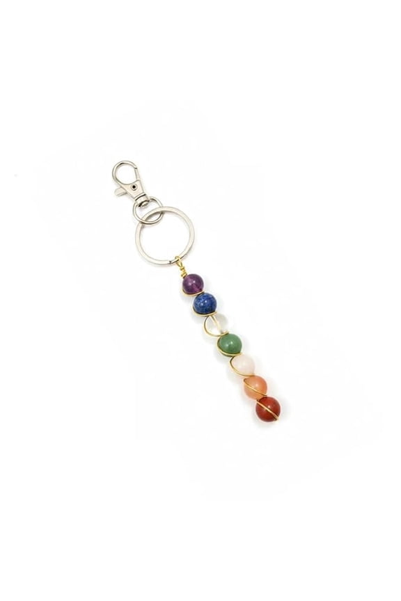 Seven Chakra Bead Keychain - Handmade Crystal Keychain with Natural Gemstones for Positive Energy & Balance