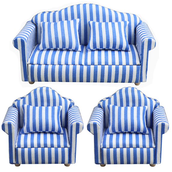 Soumake 1:12 Dollhouse Sofa Realistic Decorative Wooden Miniature Furniture Sofa Model Living Room Accessories for Micro Landscape