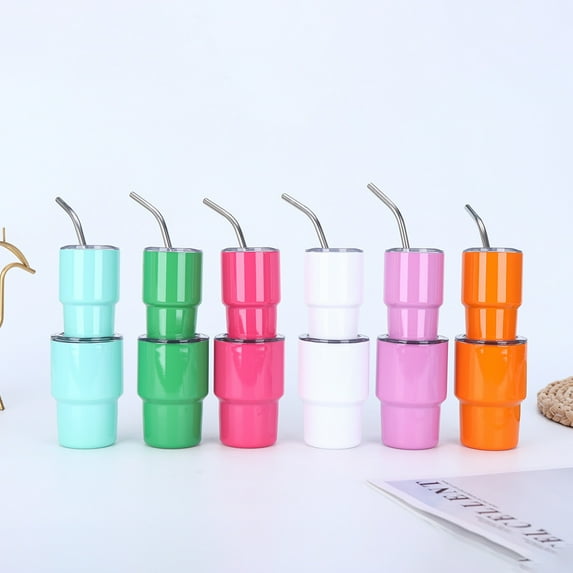 Soumake 1/6Pcs Stainless Steel Tumbler Shot Glass with Straw Lid 90/150ml Mini Multi-Purpose Cup for Cocktails Coffee Whiskey Portable Beverage Container for Parties