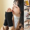 thumbnail image 1 of Soumake 1 Pair Autumn Winter Women Wrist Gloves Solid Color Half Finger Stretchy Knitting Fingerless Mittens with Thumb Hole for Outdoor, 1 of 8