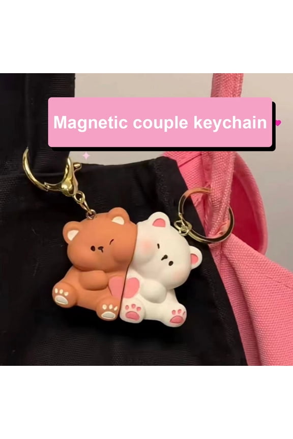 1 Pair Couple Keyring Pendant Cartoon Bear Hug Theme Pendant Keychain Magnetic Design Keychain Bag Decoration Birthday Gift