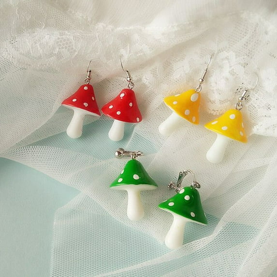 Soumake 1 Pair Earring Mushroom Jewelry Accessories Gift Resin Simulation Mushroom Long Pendant Earring for Anniversary