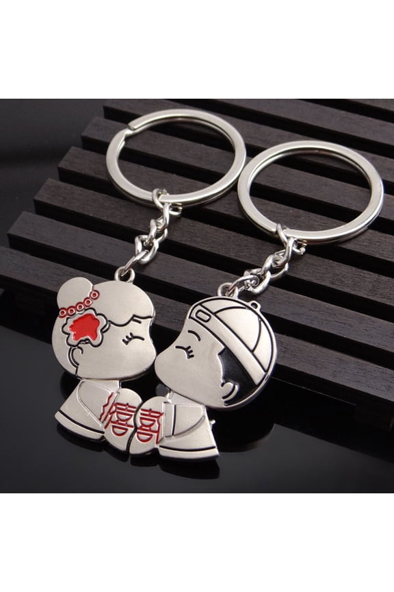 1 Pair Key Chain Cartoon Decorating 3D Effect Zinc Alloy Lovers Gift Wedding Favors Keyring Fob For Couple Fashion