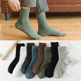 thumbnail image 1 of Soumake 1 Pair Men Cotton Socks Mid-Tube Striped No Odor Solid Color High Elasticity Anti-Slip Breathable Soft Warm Sweat-Absorption Anti-Shrink Business Sports Socks, 1 of 8