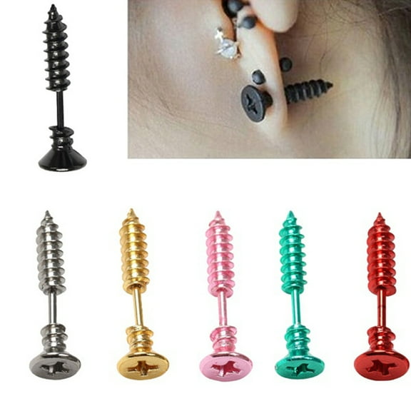 Soumake 1 Pair Punk Gothic Fashion Unisex Stainless Steel Screw Stud Earrings Jewelry