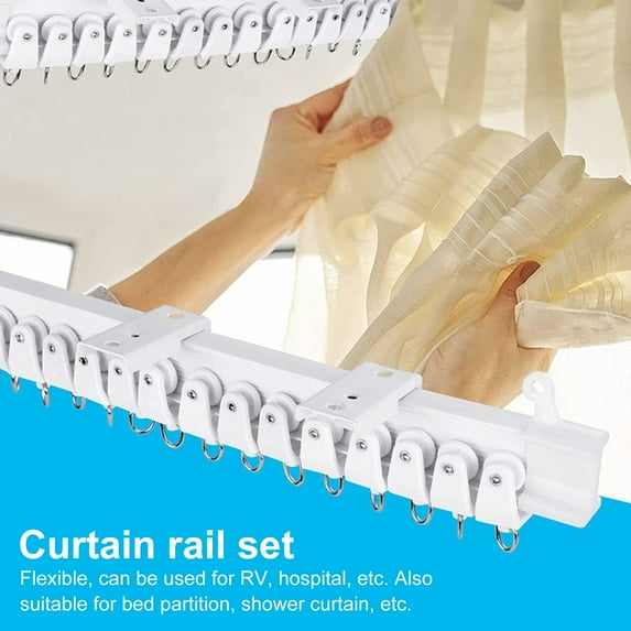 Soumake 1 Set Curtain Track Accessories 1/3/5m Ceiling Curtain Track Bendable Smooth Sliding Room Divider Curtain Track System for RV Bay Window Shower Easy Installation Kit Included