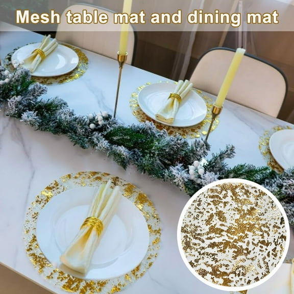 Soumake 10/20Pcs Placemats Gold Foil Mesh Pressed Disposable Table Mats Non-Slip Heat-Resistant Kitchen Table Mats Party Decorations