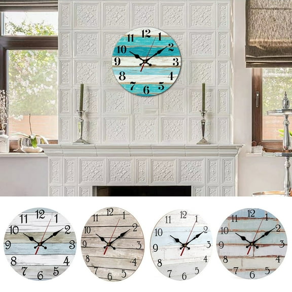 Soumake 10 Inch Rustic Wooden Wall Clock Easy Installation Battery Operated Round Easy to Read Silent No Ticking Clock Kitchen Living Room Bathroom Farmhouse Decor