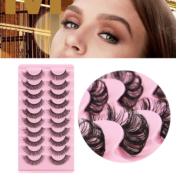 Soumake 10 Pairs False Eyelashes No Residue D-Shaped 3D Effect Lady Handmade Extensions Artificial Eyelash for Beauty