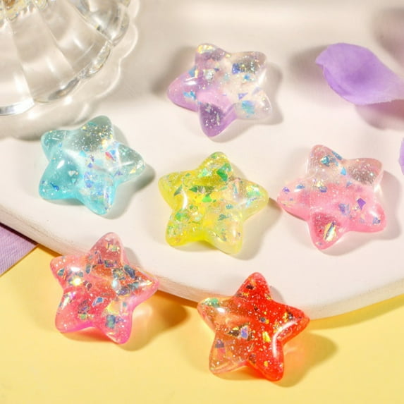 Soumake 10 Pcs Headwear Charms Gradient Shimmering Powder DIY Resin Mixed Mini Shining Stars Flat Back Accessories for Gifts