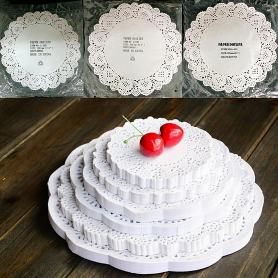 Soumake 100Pcs Round Paper Lace Doilies Cake Placemat Party Wedding Baking Decoration