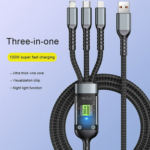 Soumake 100W Fast Charging Cable Multi Charger Cable Nylon Braided Multiple Usb Universal 3 In 1 Charging Cord Adapter With Type-C Micro Usb Port Connectors Practical