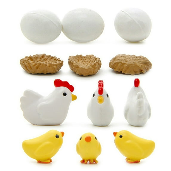 Soumake 12Pcs Miniature Hen Chicken Family Egg Statue Figurine Doll House Garden Decor