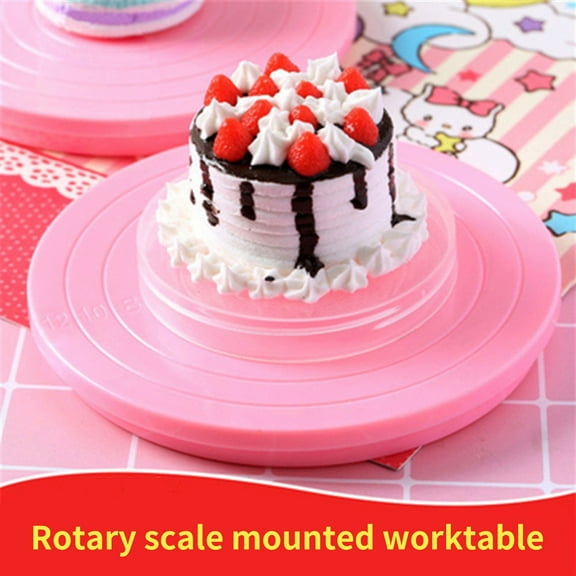 Soumake 14cm Cake Turntable with Scale Design 360 Degree Rotatable DIY Plastic Mini Fondant Cake Rotary Display Stand Tool Kitchen Supplies
