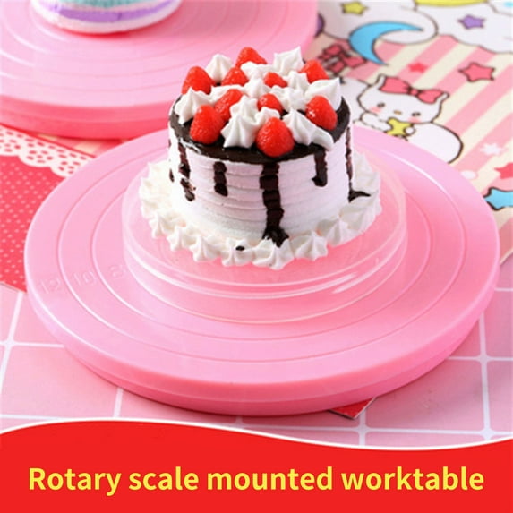Soumake 14cm Cake Turntable with Scale Design 360 Degree Rotatable DIY Plastic Mini Fondant Cake Rotary Display Stand Tool Kitchen Supplies