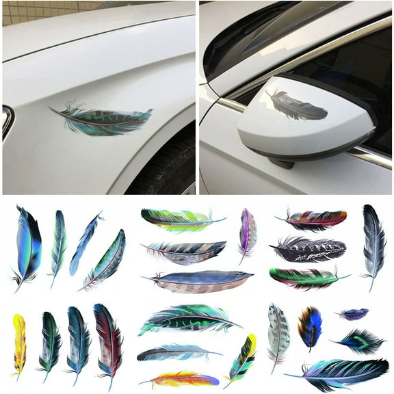 Soumake 1Set Creative Colorful Feather Car Body Sticker Mirror Decorative Decal Decor