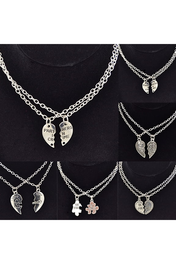 2 Pcs Fashion Best Friends Love Heart Pendant Couple Chain Necklace Jewelry Gift