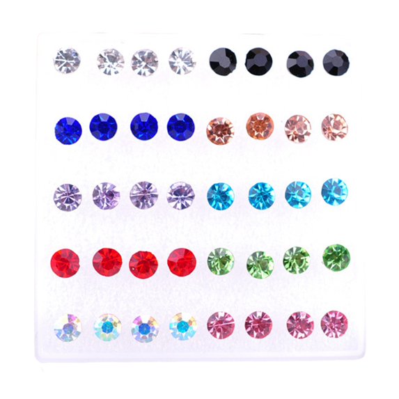 Soumake 20 Pairs Women Ear Studs Set Shiny Cubic Zirconia Exquisite Concise Shining Multi-Color Decorative Stainless No Harm Zirconia Women Earrings Set for Daily Wear