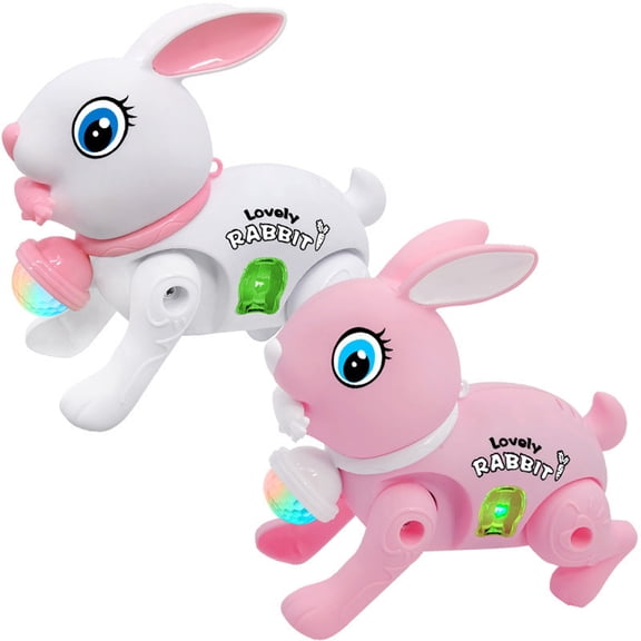 Soumake 2023 Rabbit Toy Music Lovely Luminescent with Traction Rope Attract Attention Entertainment Learning Crawling Cartoon Electronic Walking Rabbit Toy for Child