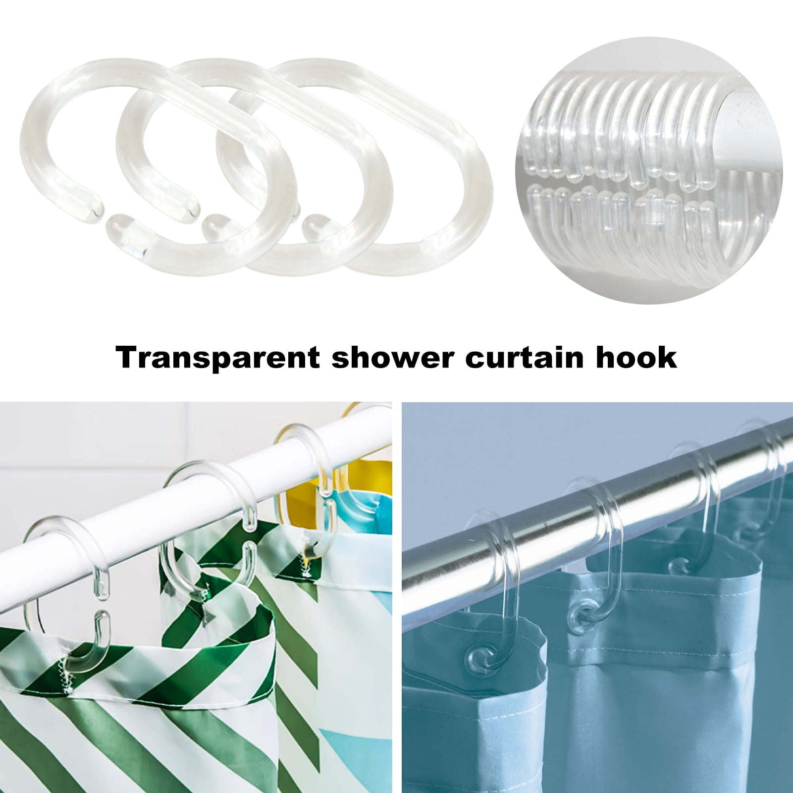 Soumake 24Pcs Curtain Hooks C-Shaped Transparent Sturdy Great ...
