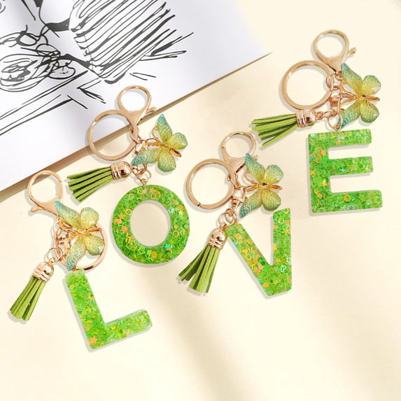 Soumake 2Pcs Initial Letter Keychains Green Butterfly Pendant Keychain Set Exquisite Relief Alphabet Keychain Pendant For Best Friend Mom Daughter Granddaughter Grandma