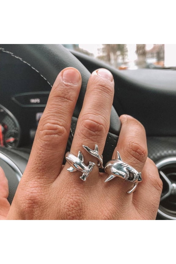 2Pcs/Set Vintage Adjustable Alloy Shark Open Rings Unisex Party Jewelry Gift Fashion