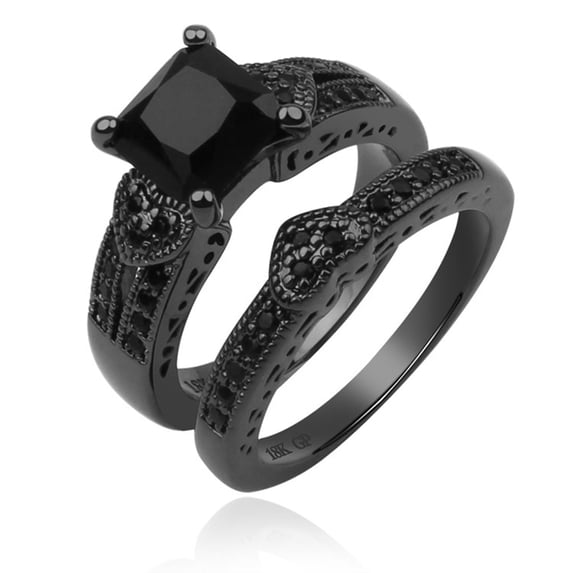 Soumake 2Pcs/Set Women Men Luxury Black Cubic Zircon Inlaid Finger Ring Jewelry Gift Fashion