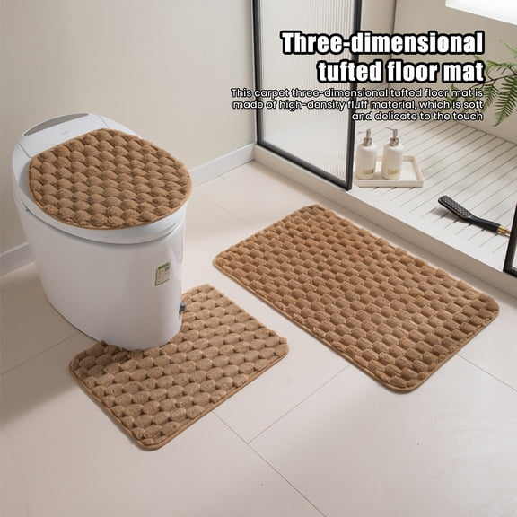 Soumake 3 Pcs/Set Bathroom Floor Mat Non-slip Super Absorbent 3D Thickened Tufted Fall Winter Thermal Insulation Floor Carpet Toilet Cover Pad