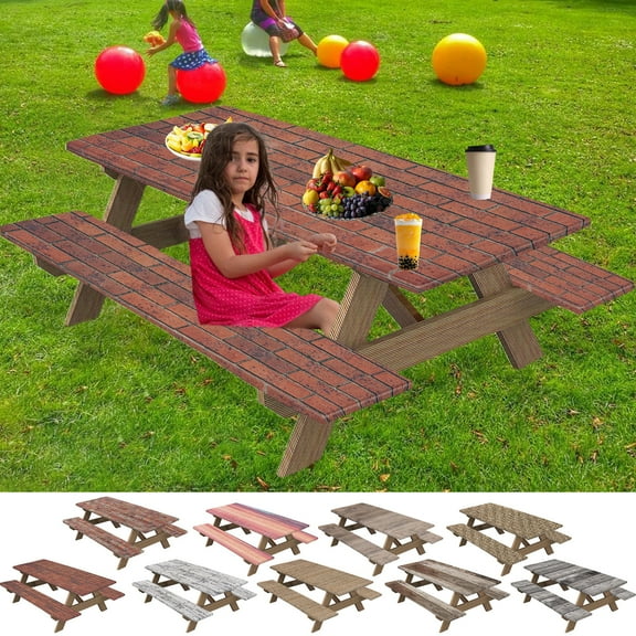 Soumake 3 Pcs/Set Outdoor Table And Chair Cover Printed Waterproof with Anti-slip Elastic Band Camping Dirt-resistant Desk Protector Picnic Bench Sleeve Patio Fitted Tablecloth