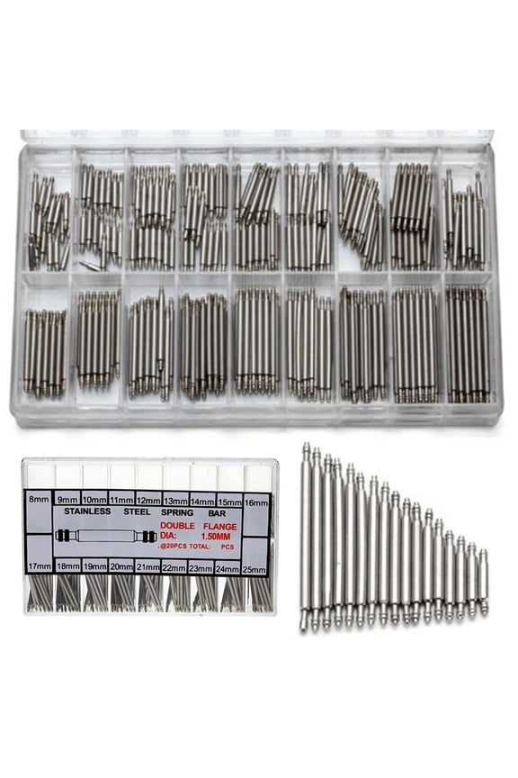 360Pcs 8Mm - 25Mm Stainless Steel Watch Band Spring Bars Strap Link Pins Tool Practical