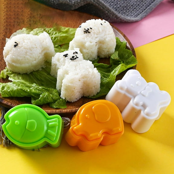 Soumake 3Pcs/Set Rice Roll Mold Irregular Cartoon Bear Fish Elephant Design Non-stick Baking Mold for Kindergarten