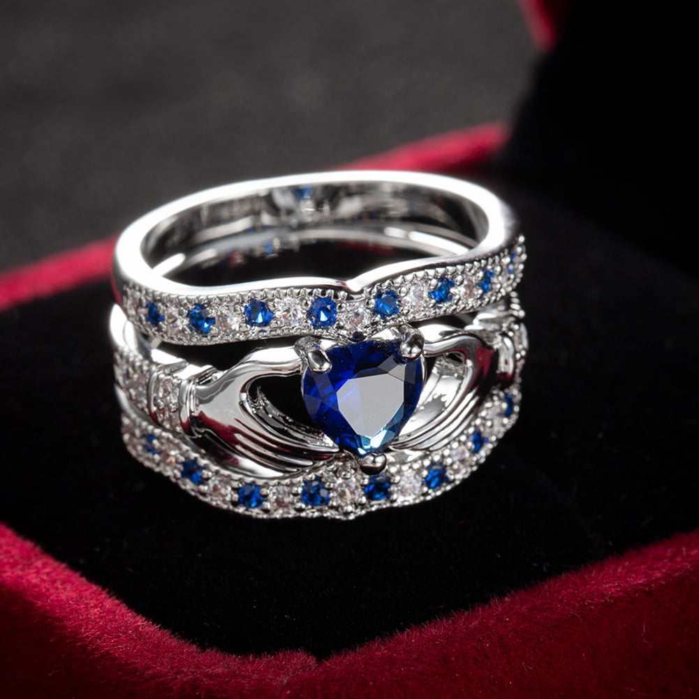Faux Stack Rings Soumake 3Pcs/Set Women Heart Faux Sapphire Inlaid Stacking Ring Wedding ...