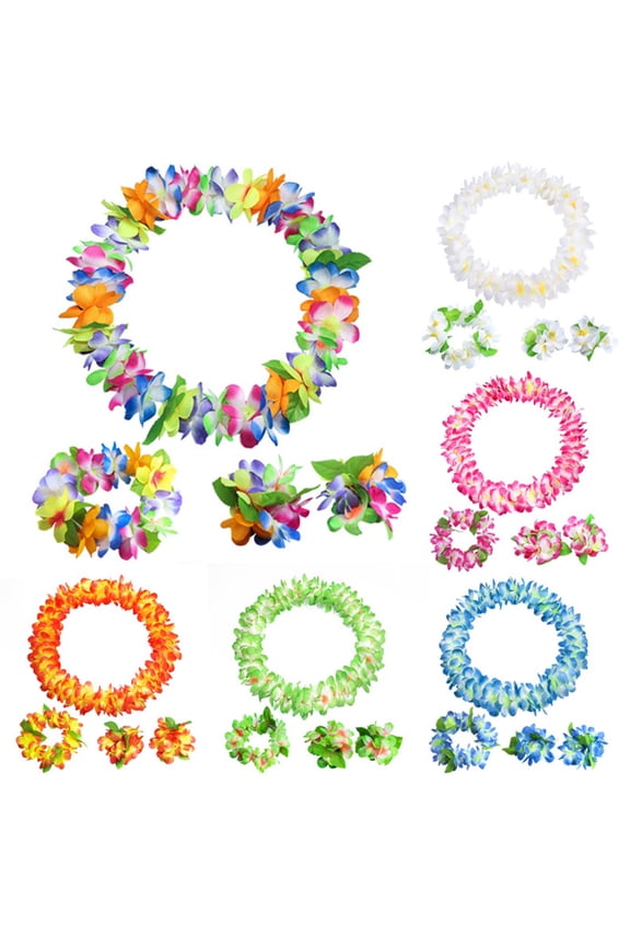 4Pcs/Set Thickening Vibrant Color 80Pcs Flower Hawaiian Garland Hawaiian Flowers Necklace Headband Bracelets Lei Party Supplies Fashion