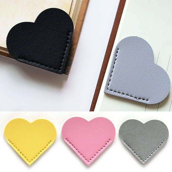 Soumake 5Pcs Handcrafted Faux Leather Corner Bookmark Waterproof Soft Mini Vintage Heart-shaped Page Marker Notebook Accessory