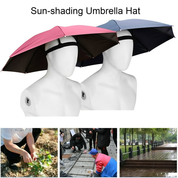 Soumake 69CM UV Protection Umbrella Hat Hands-Free Sun Blocking Umbrella Hat with Elastic Headband Waterproof Kids Adults Outdoor Fishing Folding Umbrella Hat
