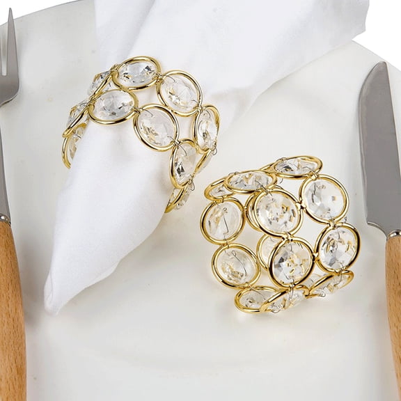 Soumake 6Pcs/Set Napkin Ring Luxury Faux Crystal Beads Metal Shiny Elegant Table Decoration Dinner Napkin Holder Buckle Wedding Party Festival Supplies