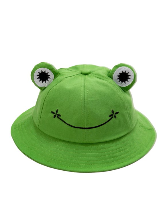 Adult Kids Bucket Hat Cute Frog Anti Sun Wide Brim Foldable Fisherman Cap for Outdoor
