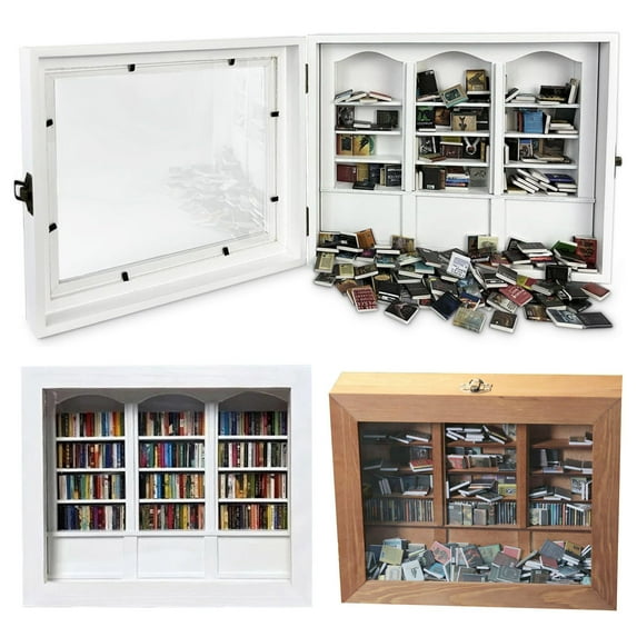 Soumake Anxiety Relief Mini Bookshelf Realistic Miniature Bookshelf Ornament with 300 Pcs Mini Book Wood Simulated Mini Bookshelf for Book Lovers Home Office Decor