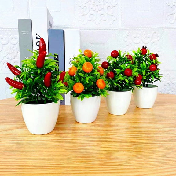 Soumake Artificial Fruit Bonsai Mini Orange Pomegranate Tree Windowsill Decor Plastic Courtyard Simulated Plants Bonsai For Home Household