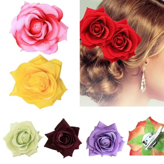Soumake Artificial Rose Hair Clip Realistic Elegant Non-Slip Sweet Lightweight Hair Accessories Pure Color Bride Bridesmaid Fake Flower Hair Clamp For Party Fashion