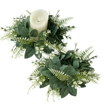 Soumake Artificial Wreath Candle Ring Faux Eucalyptus Leaves Spring Greenery Garland Pillar Candle Home Wedding Party Table Centerpiece Decoration