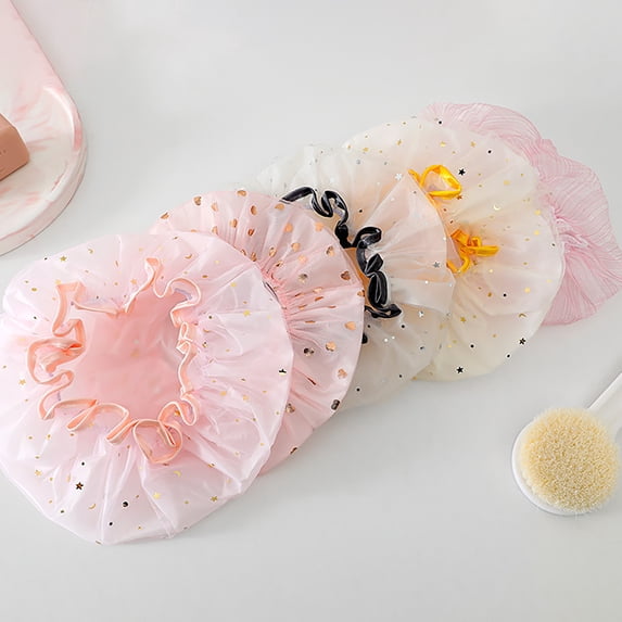 Soumake Bath Hat Star Pattern Double Layer PVC Kids Shower Shampoo Cap for Bathroom
