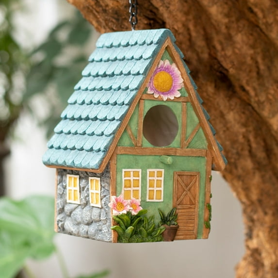 Soumake Bird House Decor Multi-function Waterproof Art Craft Decor Handcrafted Bird Box Hanging Pendant for Patio