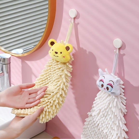 Soumake Cartoon Wipe Hand Towel Soft Touch Super Absorbent Quick-drying Lint-free Clean Chenille Kitchen Bathroom Toilet Hanging Towel Daily Use
