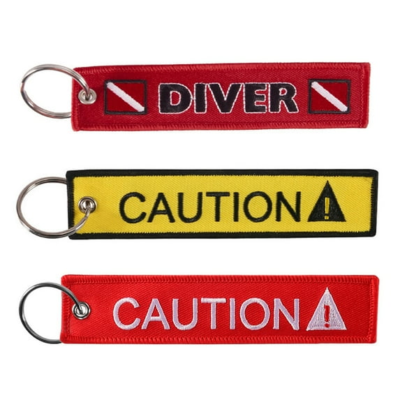 Soumake Caution Diver Print Embroidery Tag Keychain Keyring Key Chain Pendant Gift Fashion