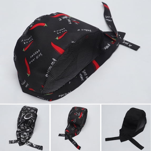 Soumake Chef Hat Printing Bouncy Mesh Adjustable Unisex Prevent Hair Falling Lace Up Pepper Restaurant Working Hat For Hotel Fashion