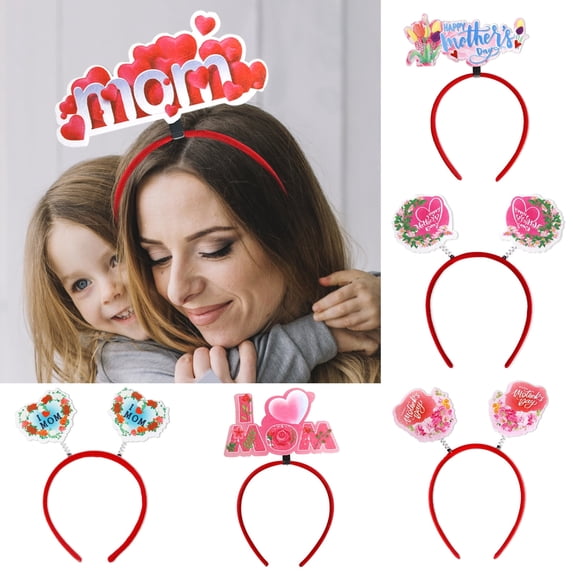 Soumake Children Hairband Flower Print Mothers Day Celebration Elastic Anti-Slip I Love Mom Hair Hoop Photo Prop Kids Head Decorative Hairband Fashion