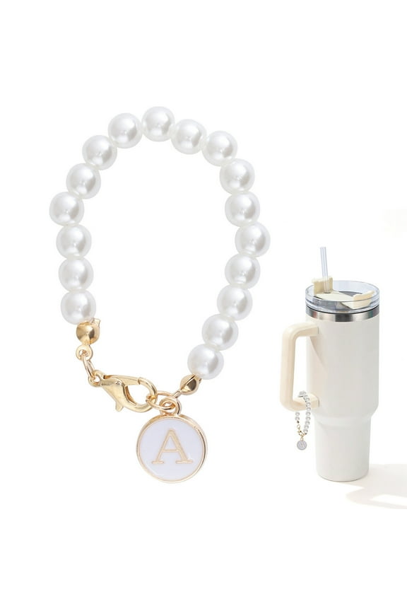 Cup Pendant Personalized Imitation Pearl Charm Stylish Name Id Letter Handle Keychain For Water Bottle Bag