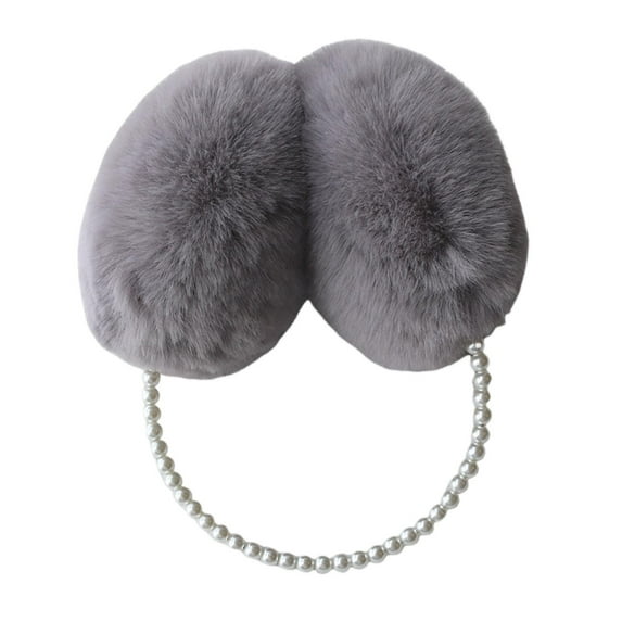 Soumake Cute Solid Color Plush Warm Earmuffs Girls Faux Pearls Winter Outdoor Ear Warmer Soft Furry Ear Covers
